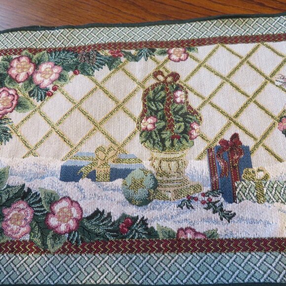 Vintage Fitz and Floyd Christmas Tapestry Table Runner Size 67" X 12 3/4" - Picture 1 of 11